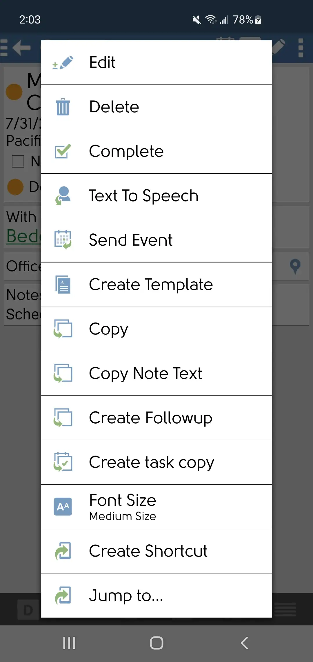 DejaOffice Menu with Create Template from Existing Record Option