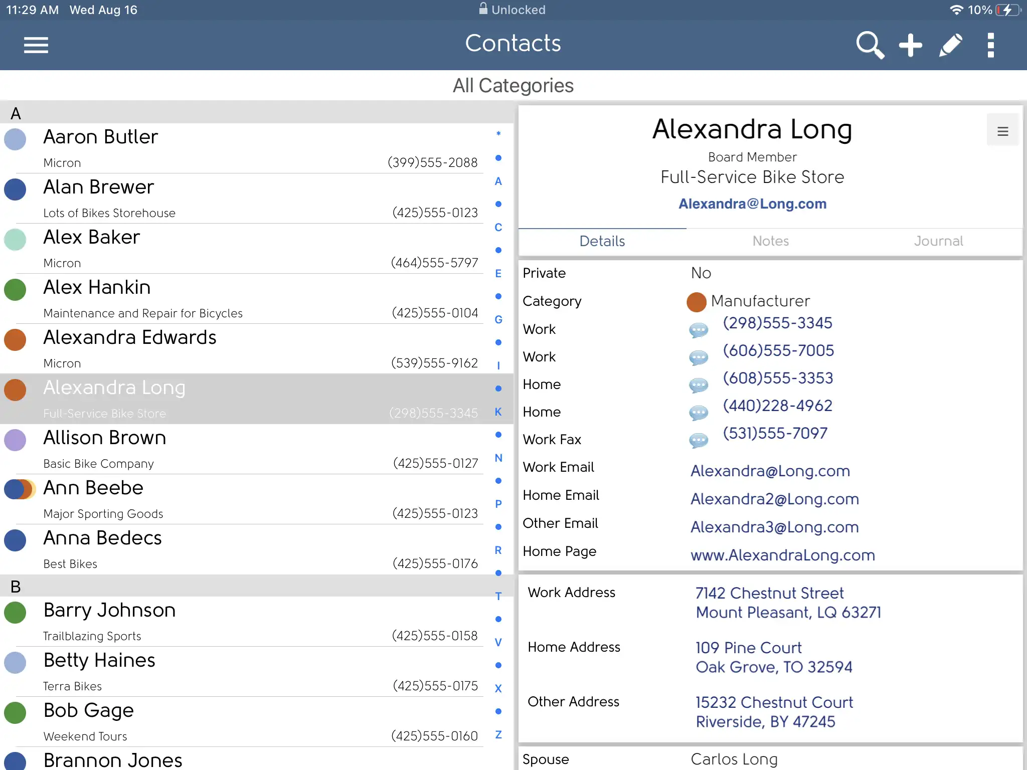 DejaOffice Contacts with Tablet Mode Display
