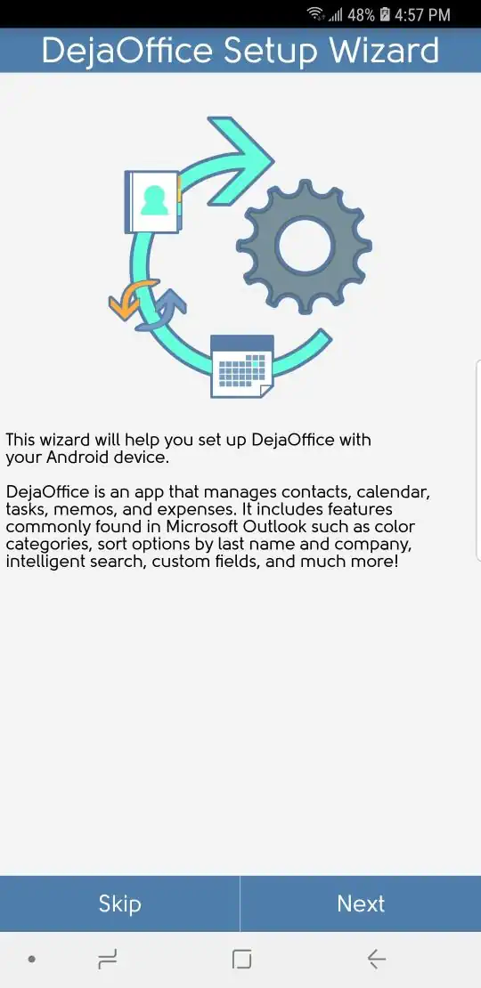 DejaOffice for Android Setup Wizard