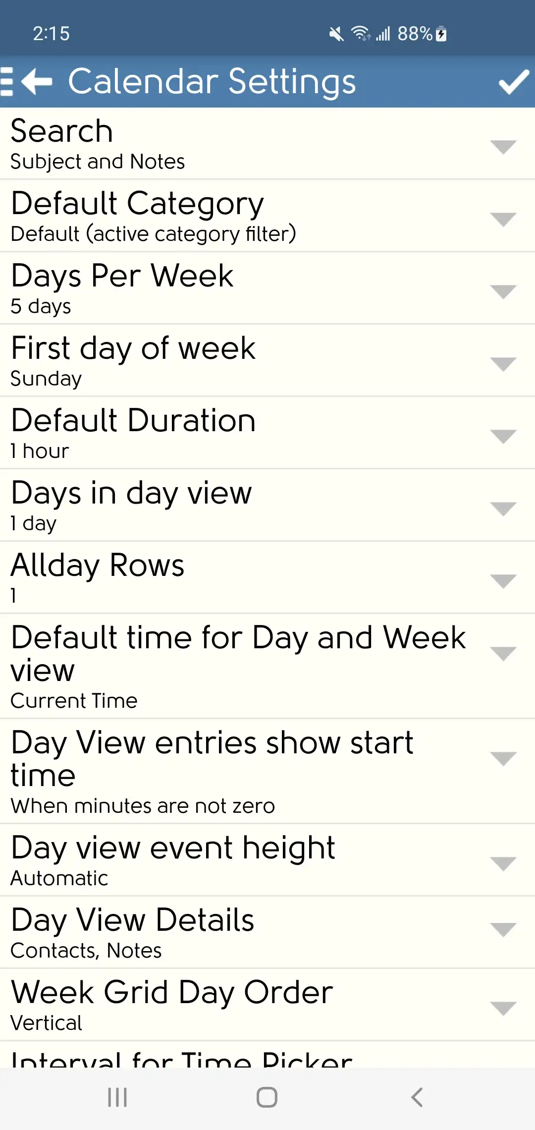 DejaOffice Calendar app settings