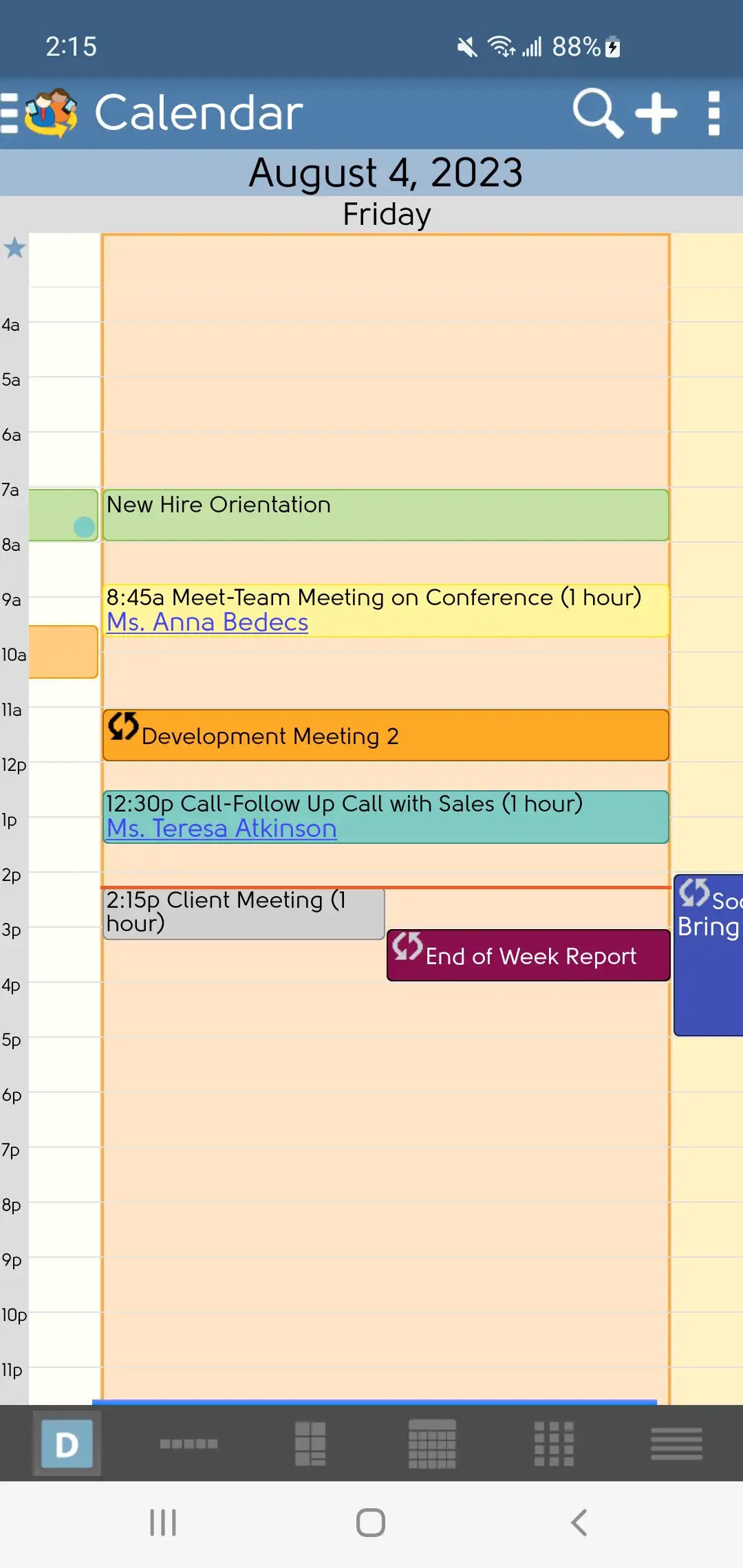 DejaOffice calendar 3-day view with horizaontal pinch