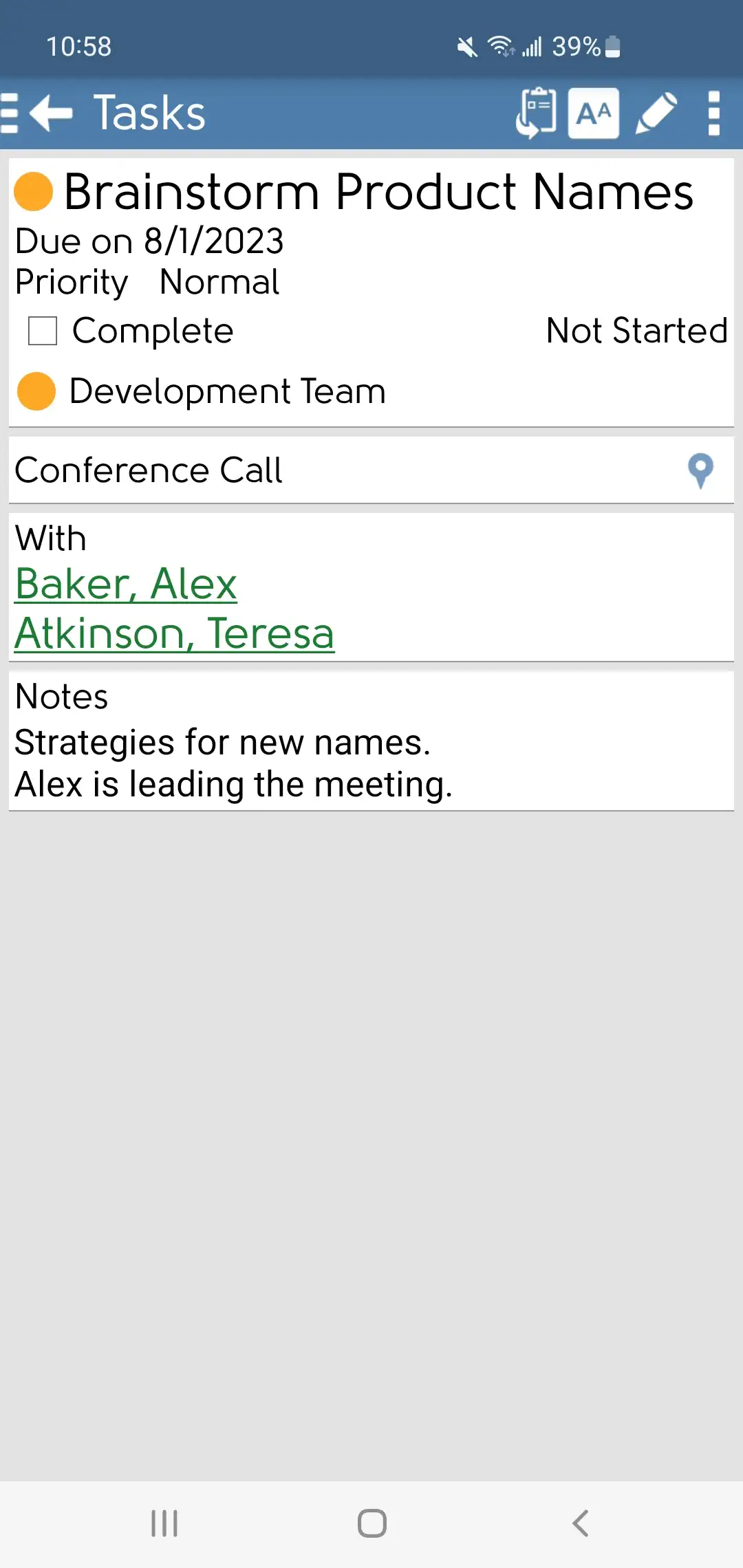 DejaOffice Task with Linked Contact